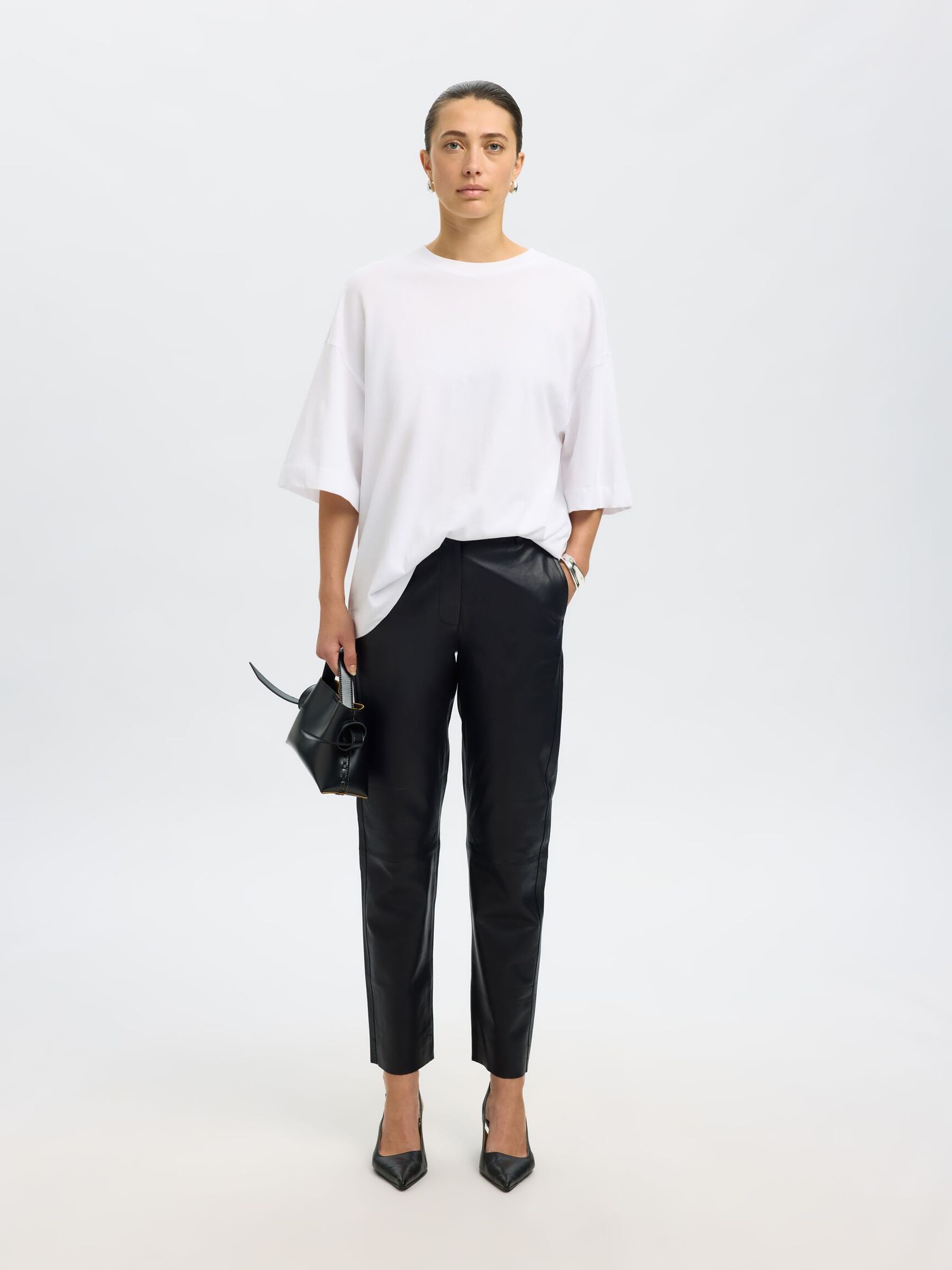 FUSELÉ PANTALON EN CUIR, Black, highres