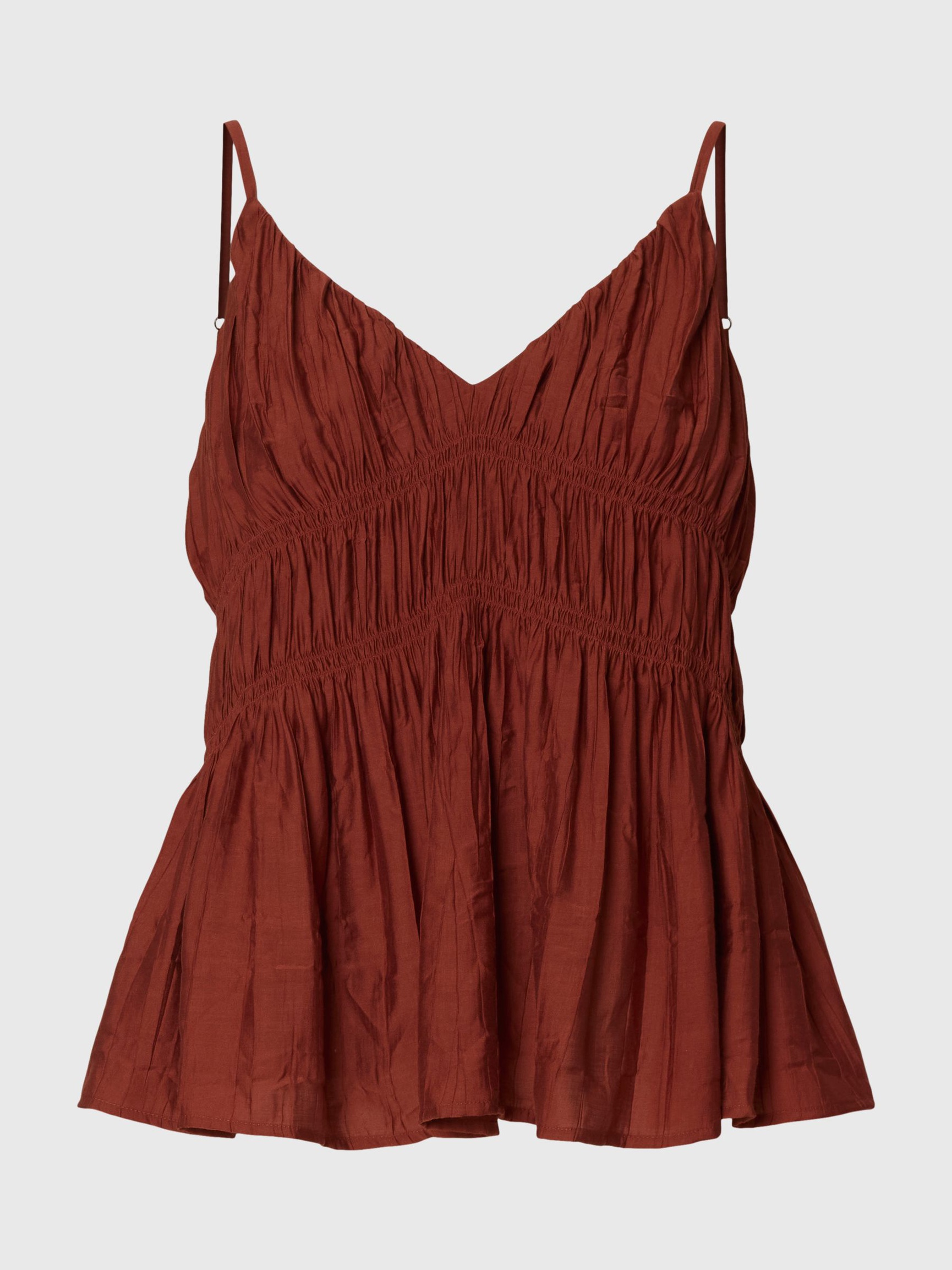 V-UDSKÆRING TOP MED SPAGHETTISTROPPER, Cherry Mahogany, highres