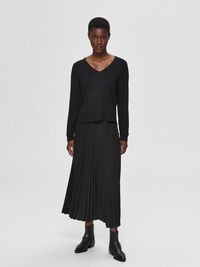 GEPLOOIDE MIDDELLANGE ROK, Black, highres
