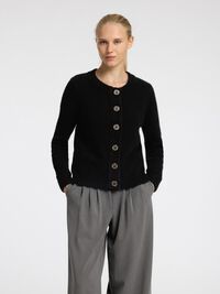 WOOL BLEND KNITTED CARDIGAN, Black, highres