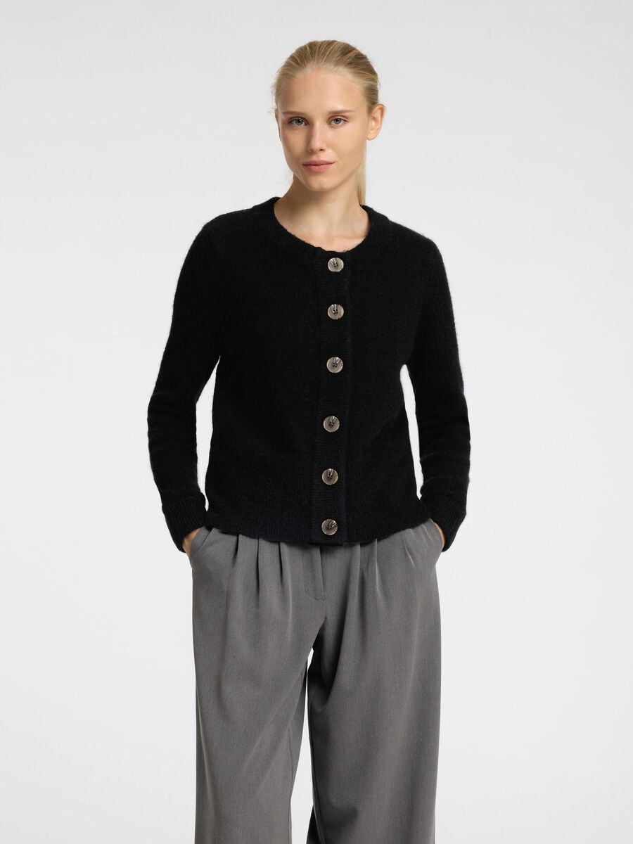 Selected WOOL BLEND KNITTED CARDIGAN, Black, highres - 16094281_Black_003.jpg