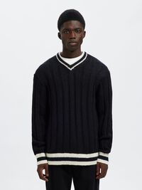 WOOL BLEND V-NECK JUMPER, Sky Captain, highres