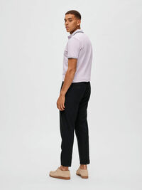 SLIM TAPERED LINEN BLEND TROUSERS, Black, highres