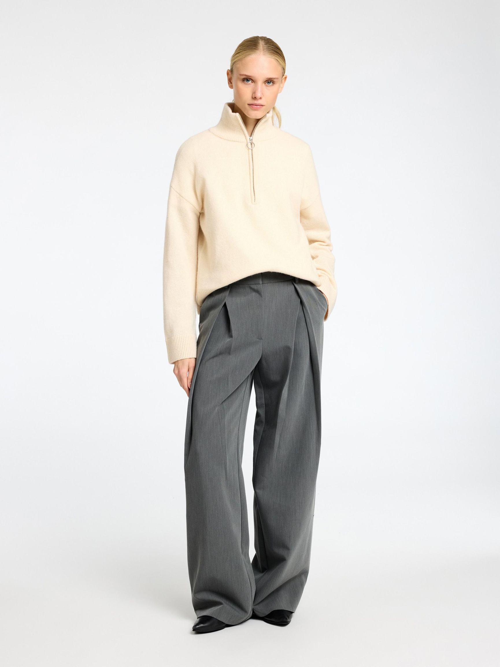WOOL BLEND HALF-ZIP JUMPER, Birch, highres