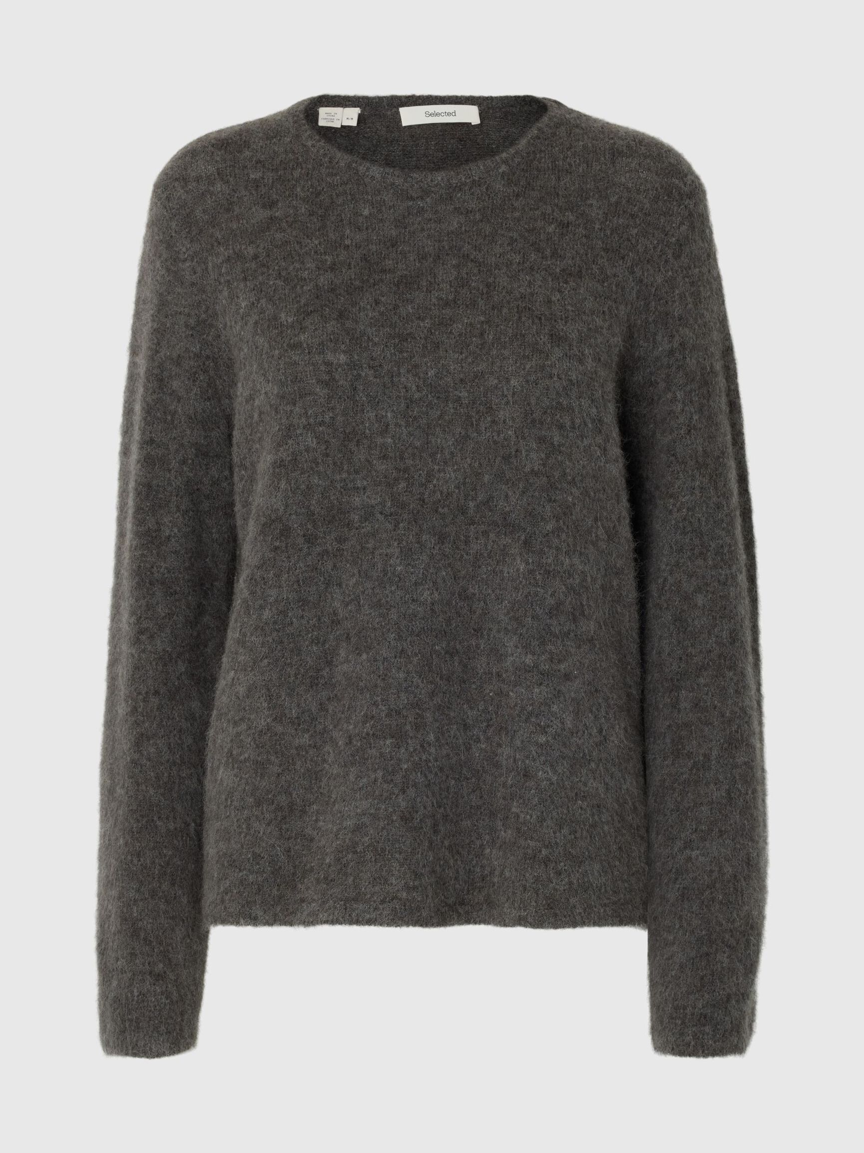 WOOL BLEND KNITTED JUMPER, Medium Grey Melange, highres