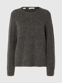 WOOL BLEND KNITTED JUMPER, Medium Grey Melange, highres