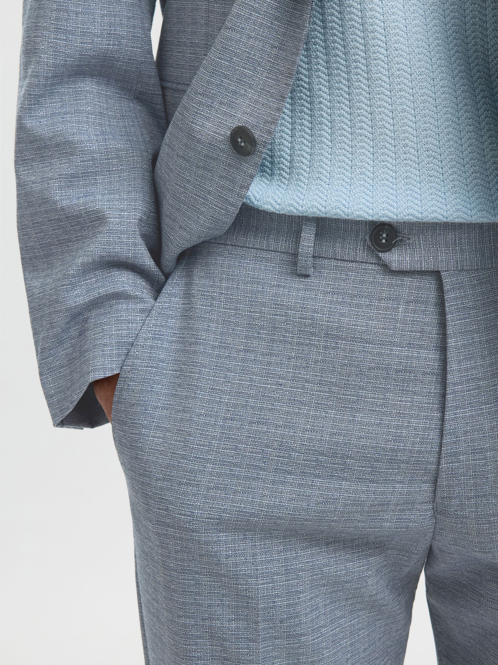 REGULAR FIT WOOL BLEND SUIT TROUSERS, Medium Blue Melange, highres