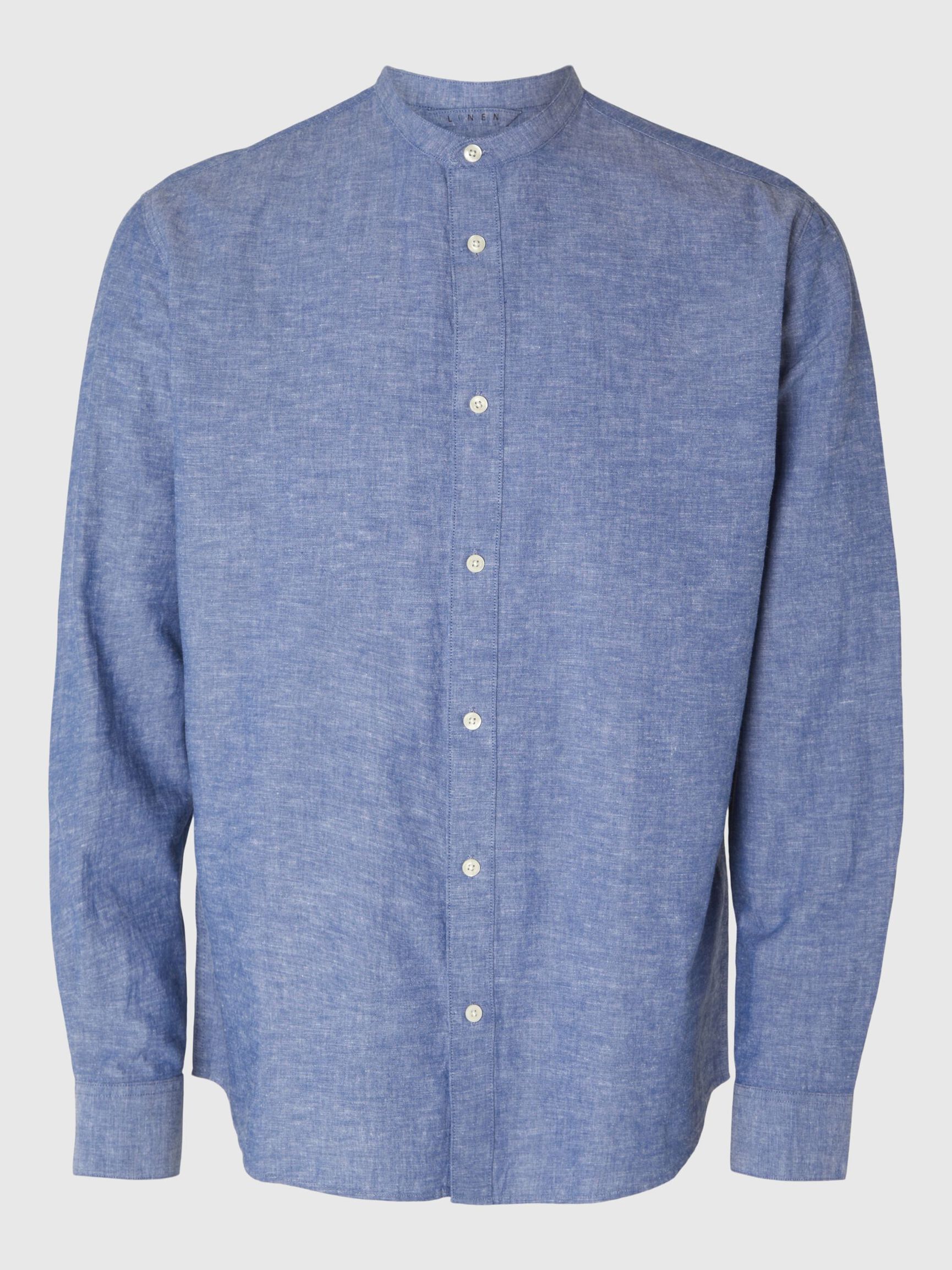 LONG-SLEEVED LINEN BLEND SHIRT, Medium Blue Denim, highres