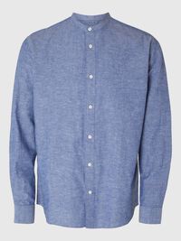 LONG-SLEEVED LINEN BLEND SHIRT, Medium Blue Denim, highres