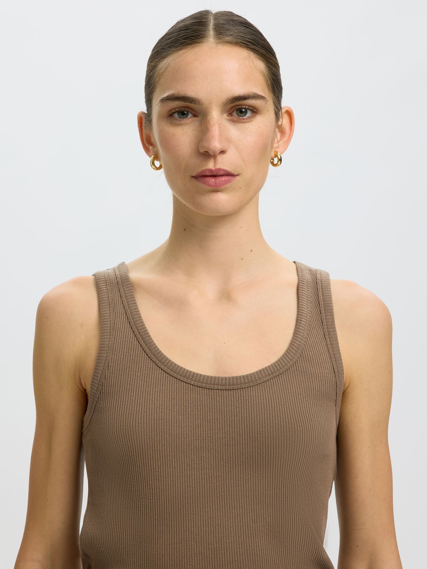 RIBBED COTTON TANK TOP, Chocolate Chip, highres