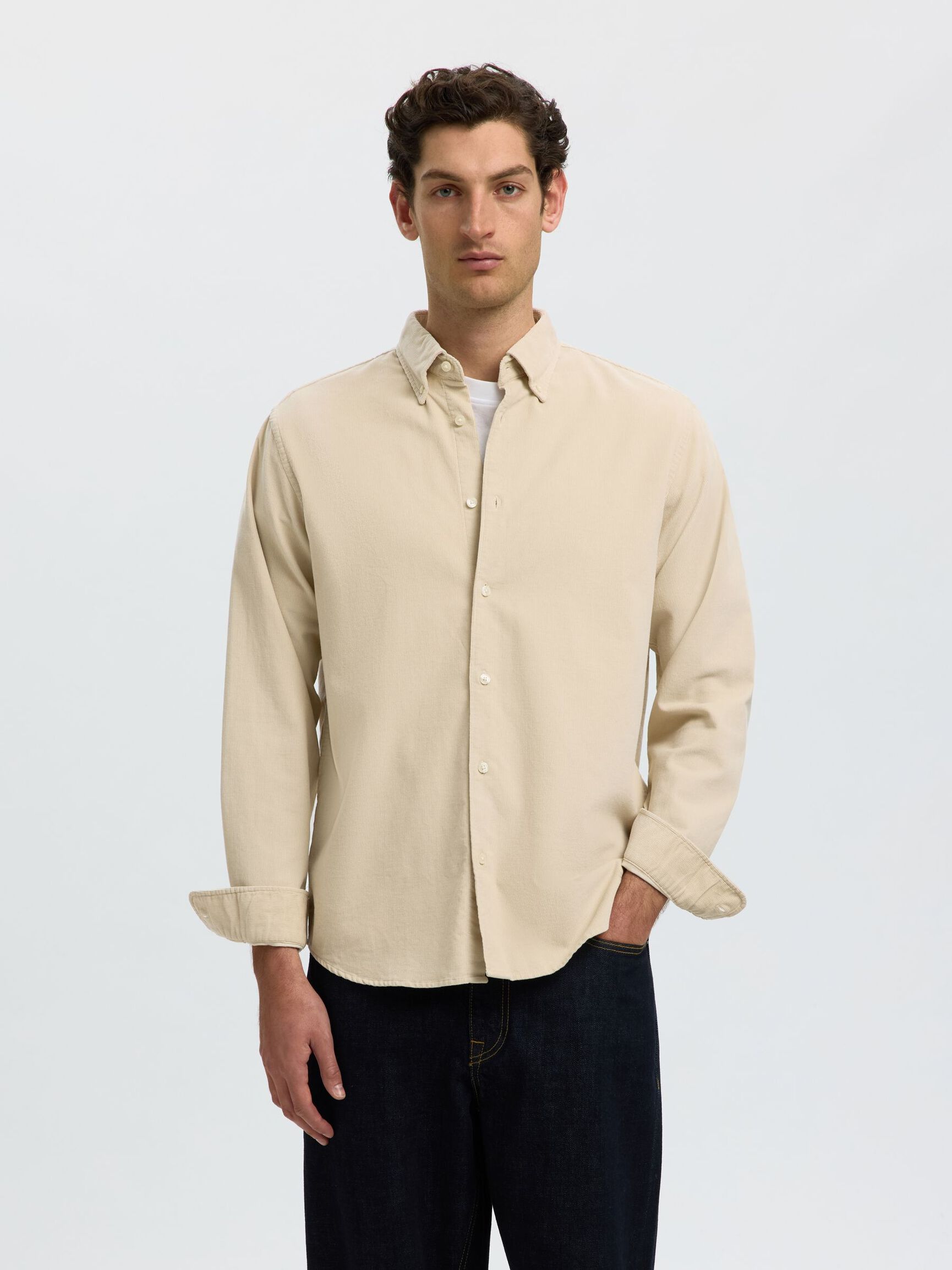 COTTON  CORDUROY SHIRT, Silver Birch, highres
