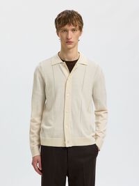 100% MERINO WOOL CARDIGAN, Silver Birch, highres
