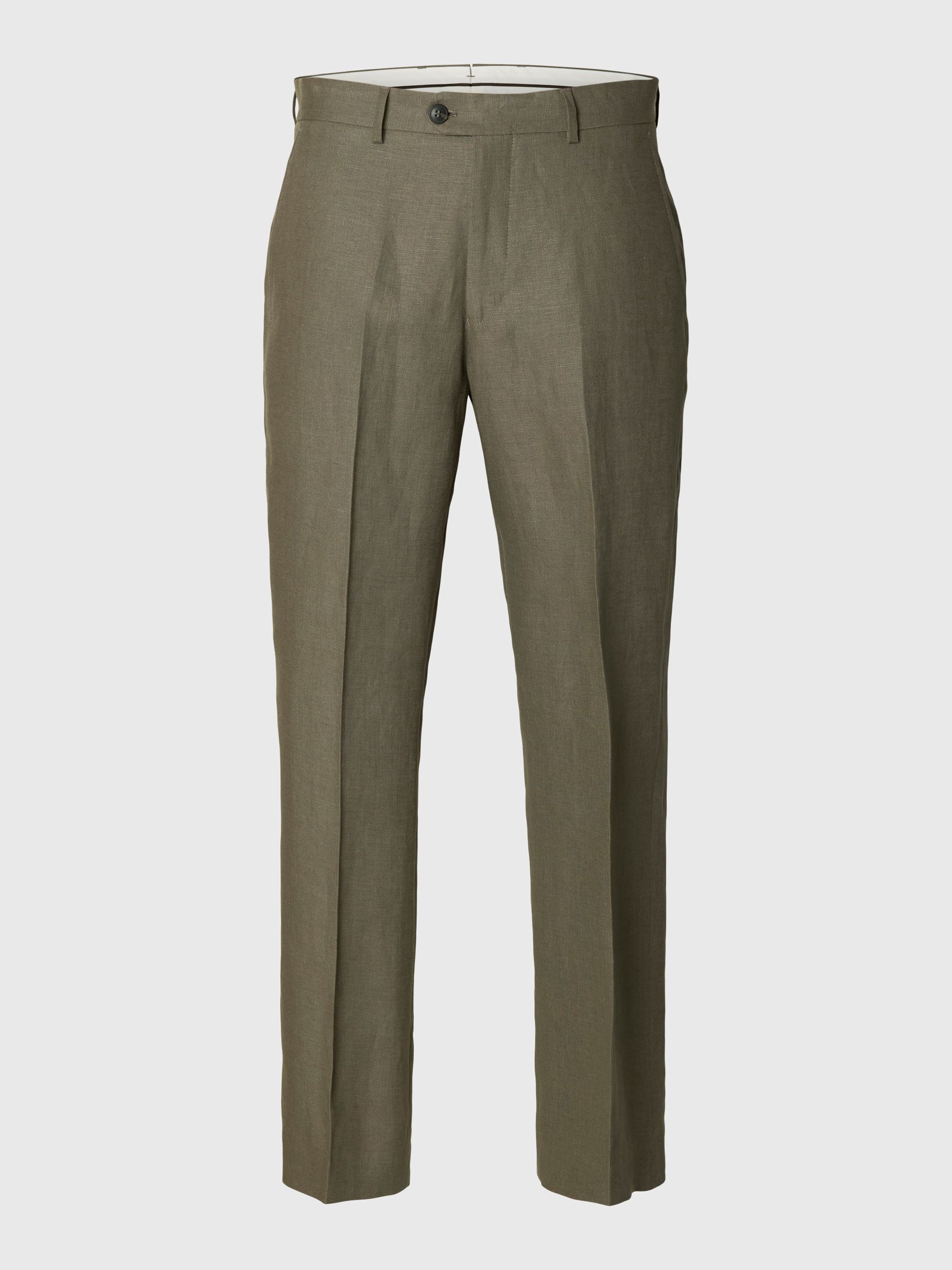 REGULAR FIT LINEN TROUSERS, Olive Green, highres