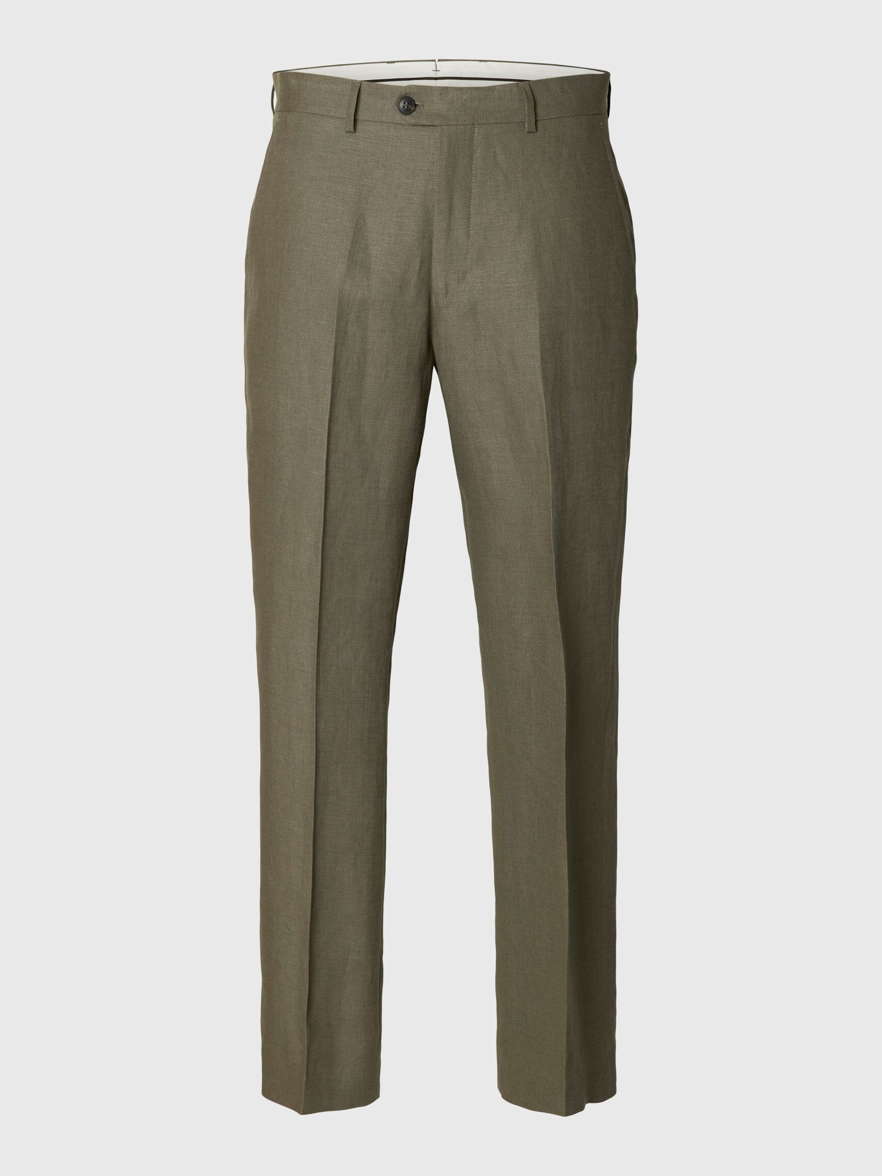 REGULAR FIT LINEN TROUSERS, Olive Green, highres