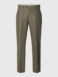REGULAR FIT LINEN TROUSERS, Olive Green, highres