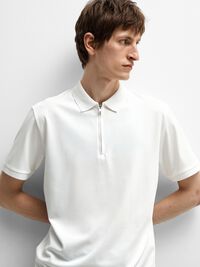 ZIPPER POLO SHIRT, Cloud Dancer, highres