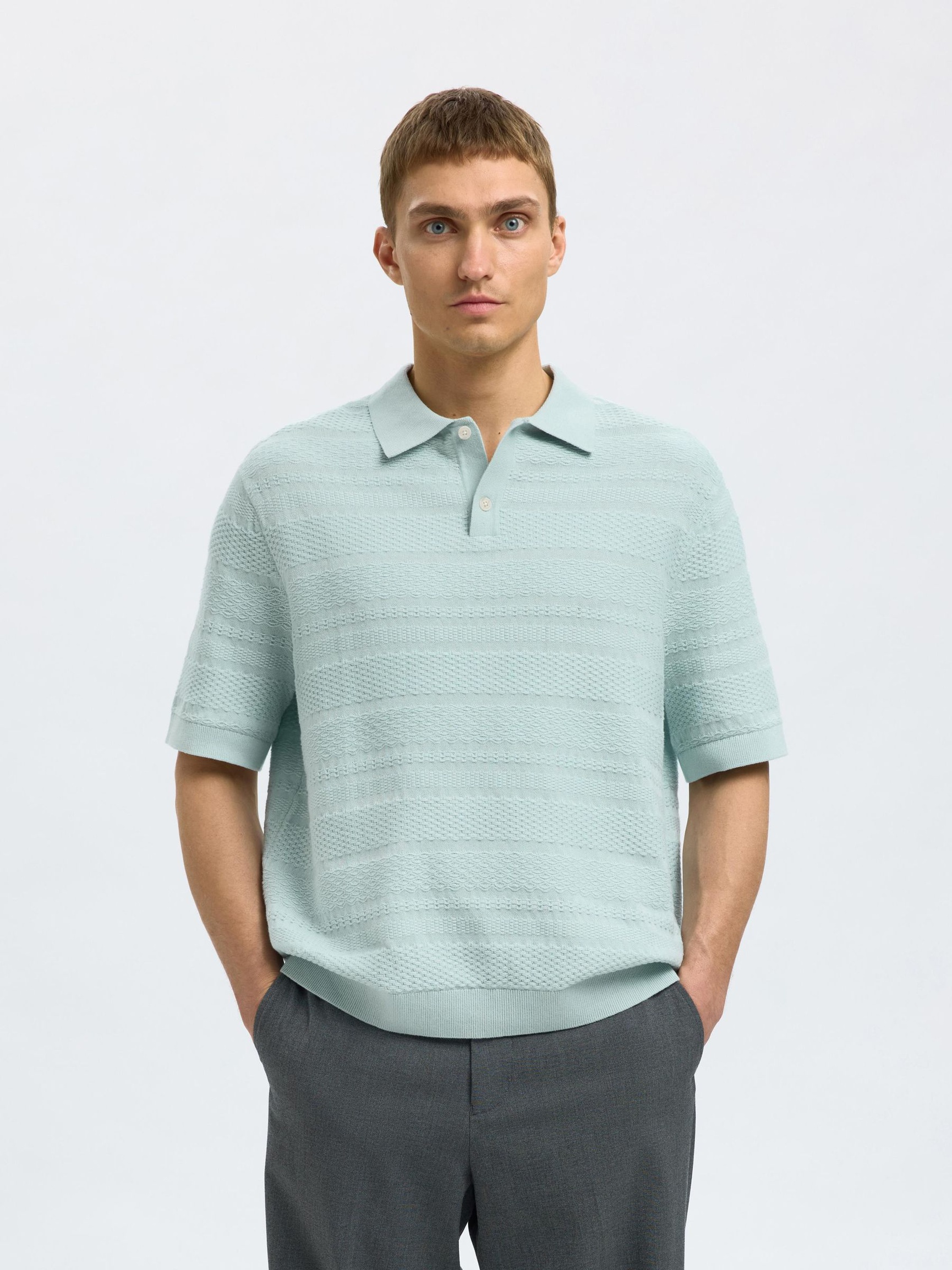 TEXTURÉ POLO EN MAILLE, Winter Sky, highres
