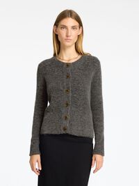 EN MAILLE DE LAINE MÉLANGÉE CARDIGAN, Medium Grey Melange, highres