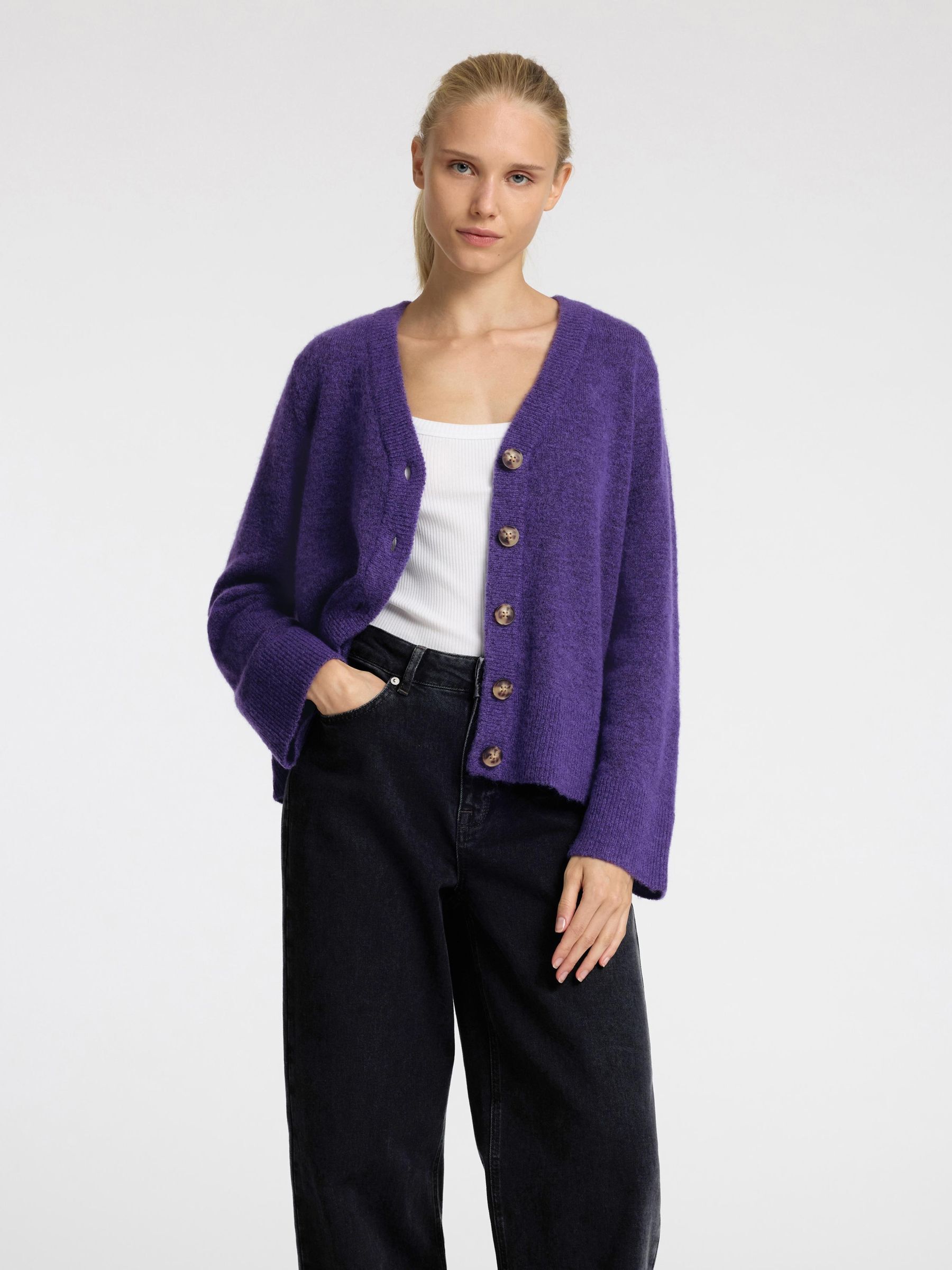 LOOSE FIT WOOL BLEND CARDIGAN, Liberty, highres
