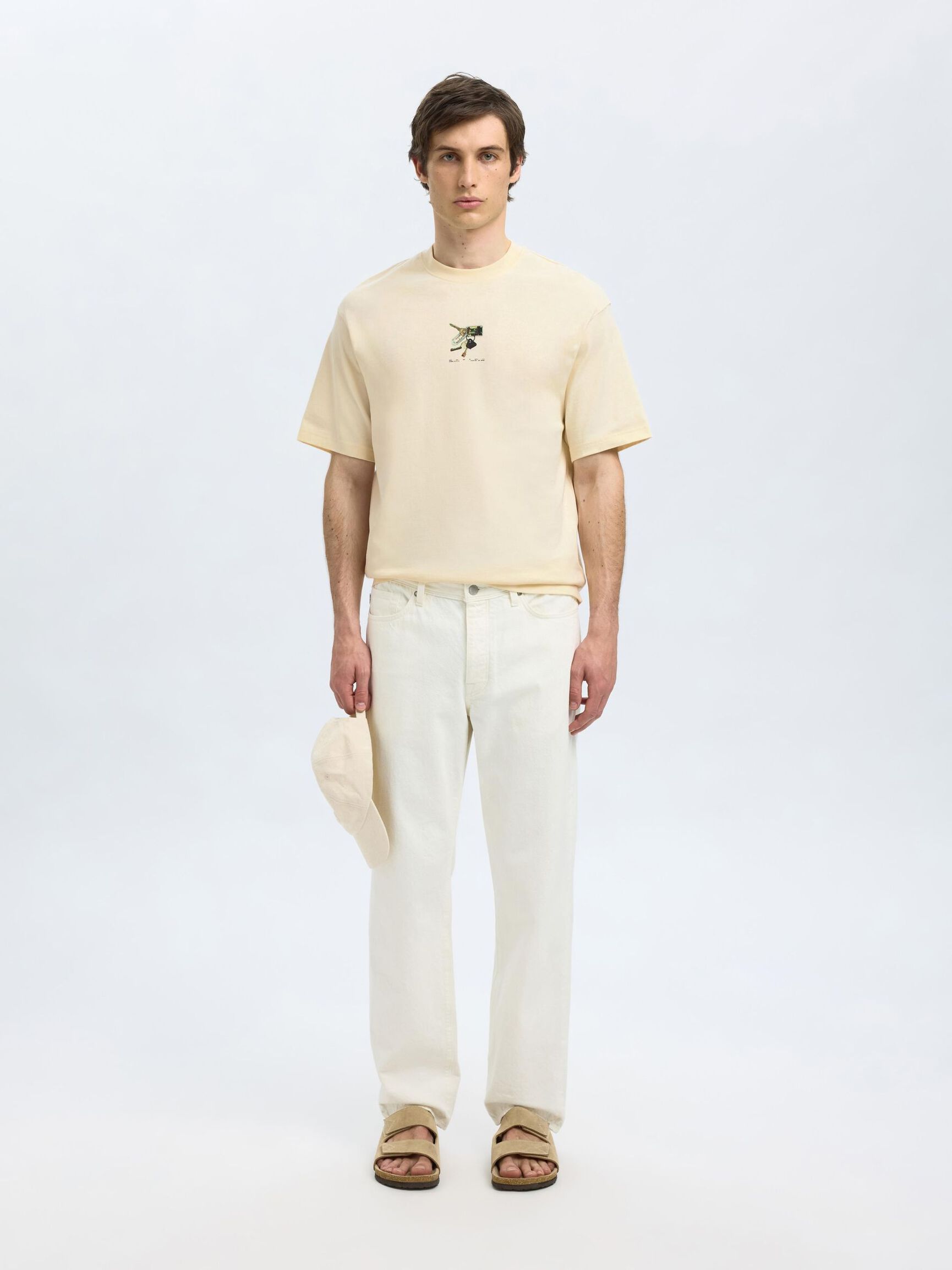 BEDRUKT T-SHIRT MET RONDE HALS, Egret, highres