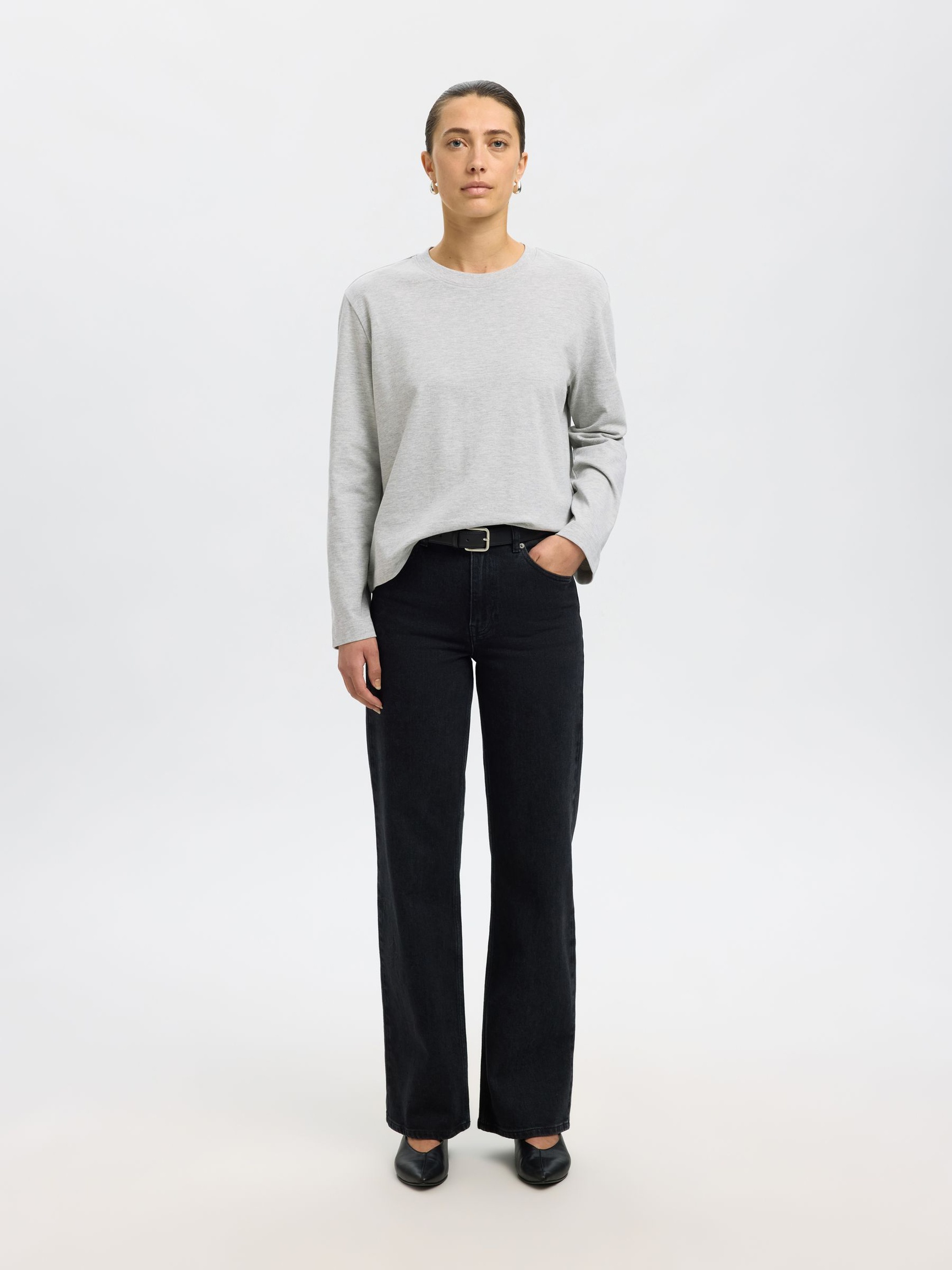 LONG-SLEEVED BOXY T-SHIRT, Light Grey Melange, highres