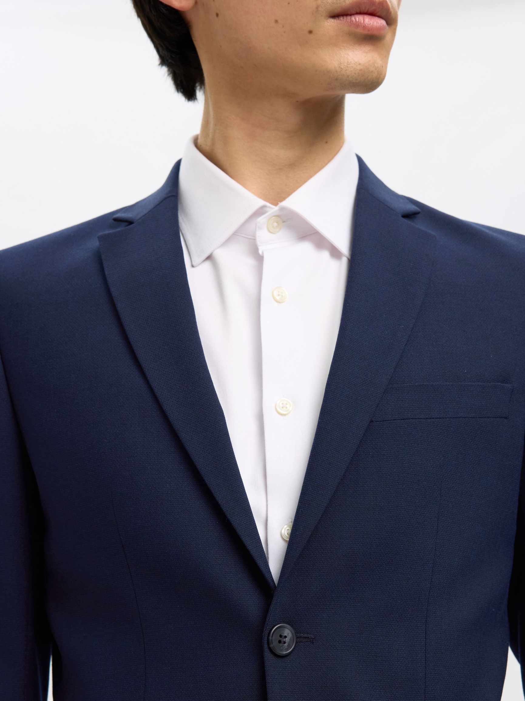 WOVEN WOOL BLEND BLAZER, Navy Blazer, highres