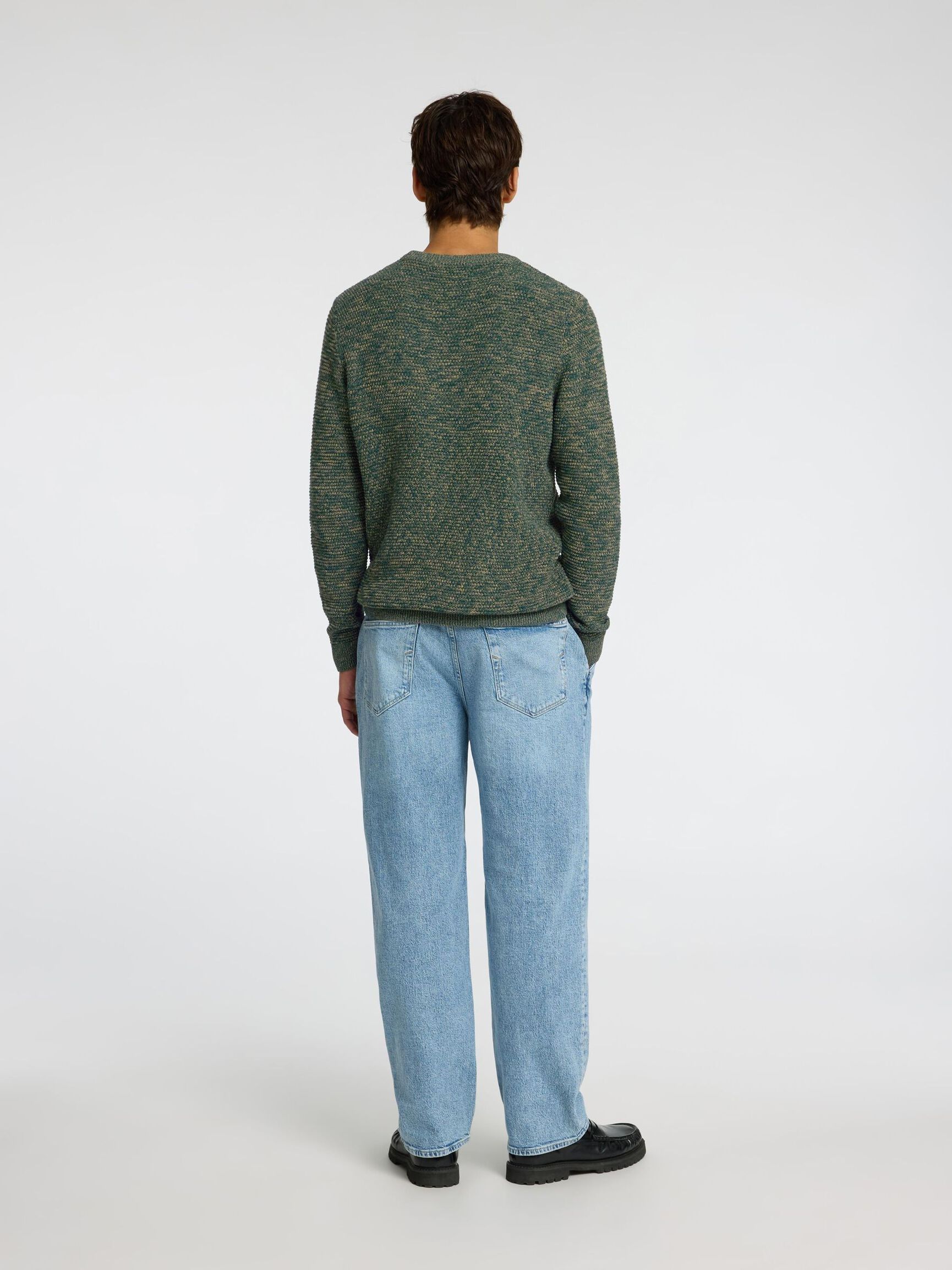 CREW NECK KNITTED PULLOVER, Rain Forest, highres