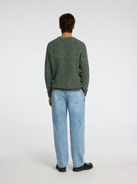 CREW NECK KNITTED PULLOVER, Rain Forest, highres