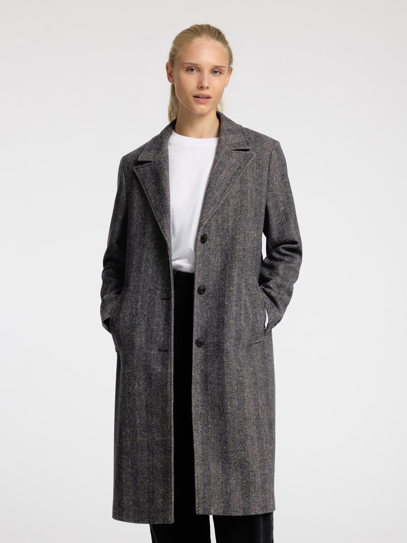 LAINE MÉLANGÉE LONG MANTEAU, Black, highres