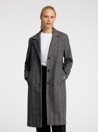 LAINE MÉLANGÉE LONG MANTEAU, Black, highres