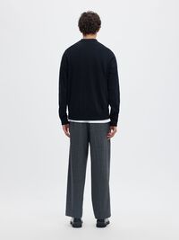KNITTED LONG-SLEEVED POLO, Navy Blazer, highres