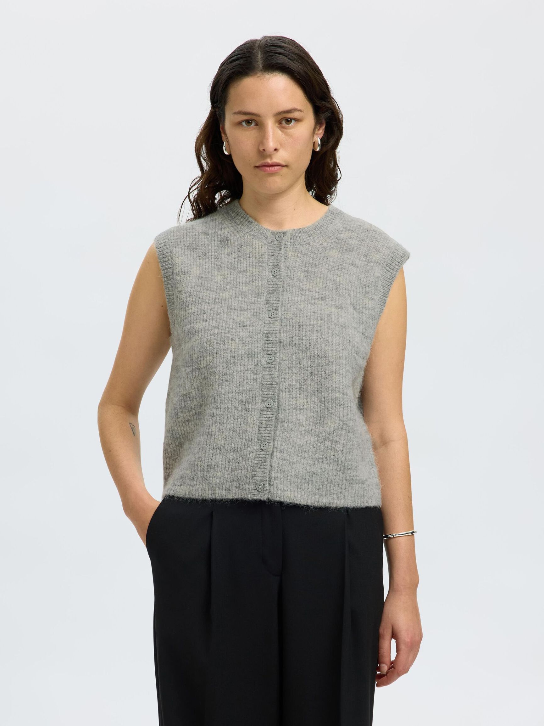GILET A MAGLIA, Light Grey Melange, highres