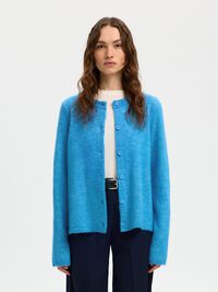 WOOL BLEND KNITTED CARDIGAN, Malibu Blue, highres