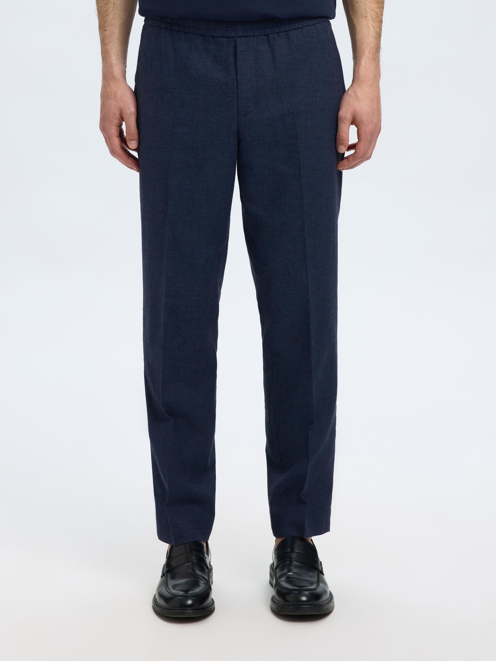 LINEN BLEND SUIT TROUSERS, Dark Navy, highres