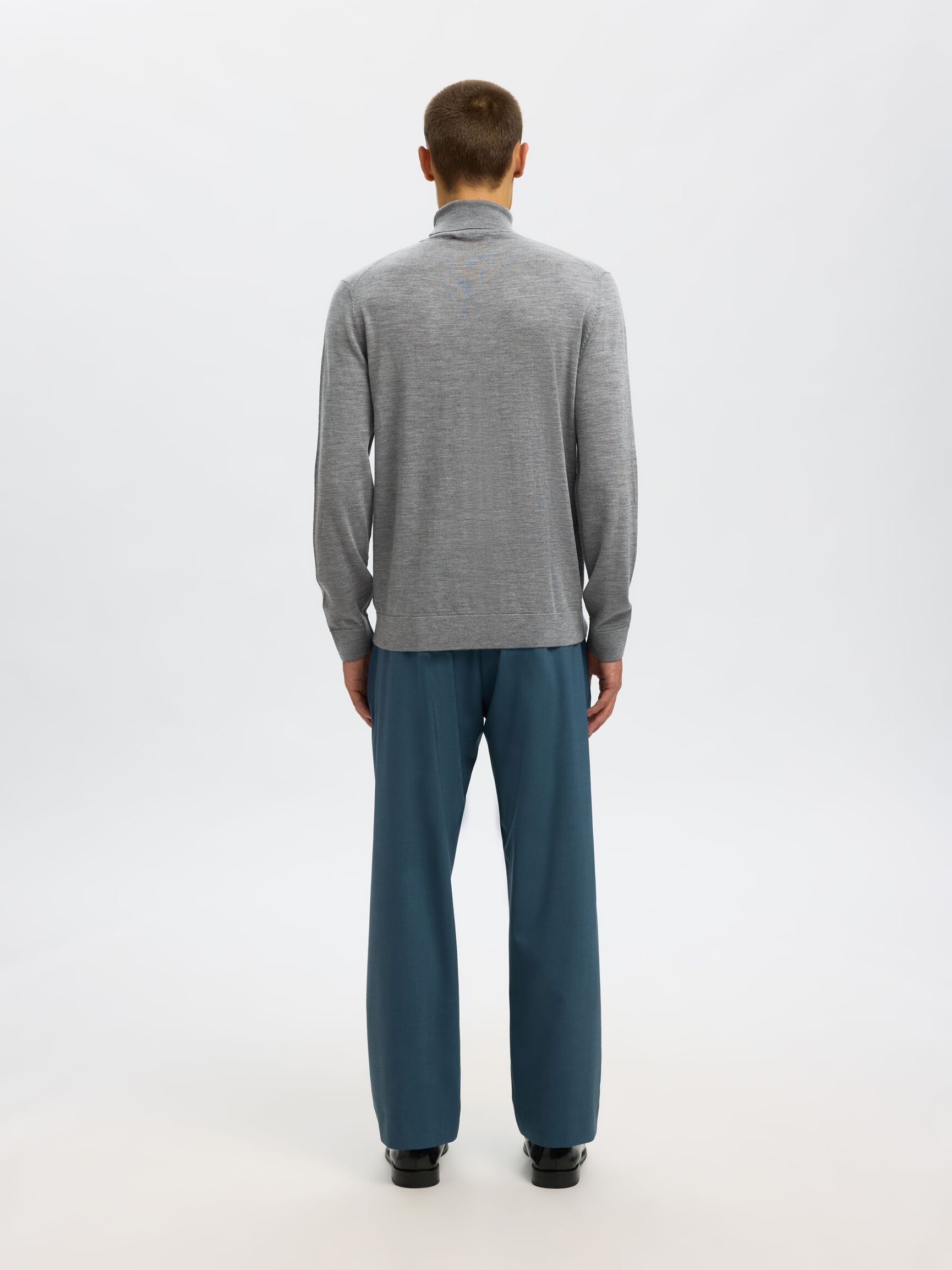 100% MERINO WOOL TURTLENECK, Medium Grey Melange, highres