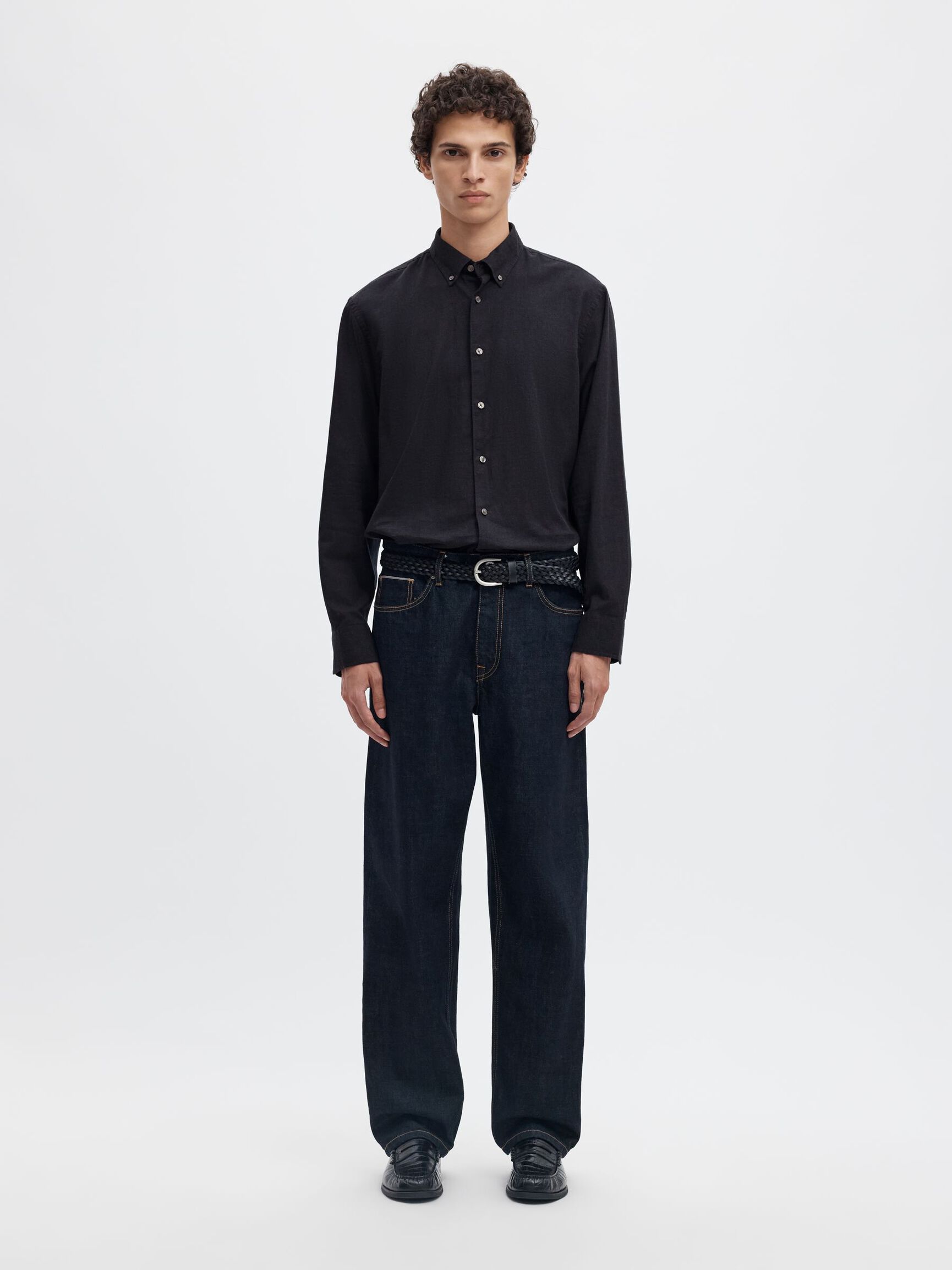 COTTON LONG SLEEVED SHIRT, Black, highres