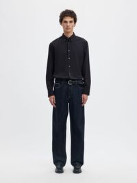 COTTON LONG SLEEVED SHIRT, Black, highres