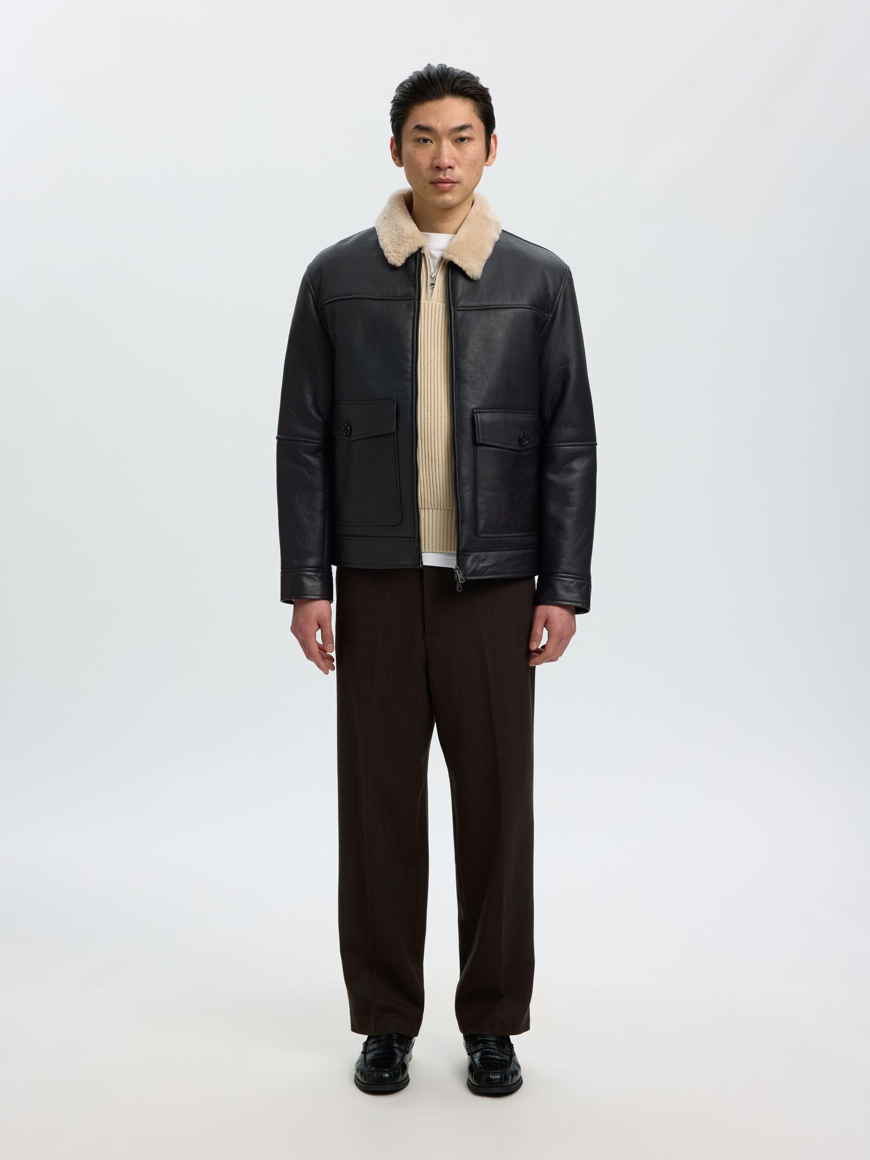 DOUBLURE EN FOURRURE VESTE EN CUIR, Black, highres