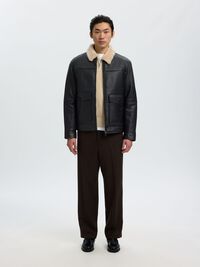 DOUBLURE EN FOURRURE VESTE EN CUIR, Black, highres