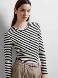 STRIBET LANGÆRMET T-SHIRT, Black, highres