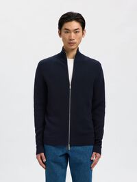 ZIPPED HIGH NECK KNITTED CARDIGAN, Sky Captain, highres