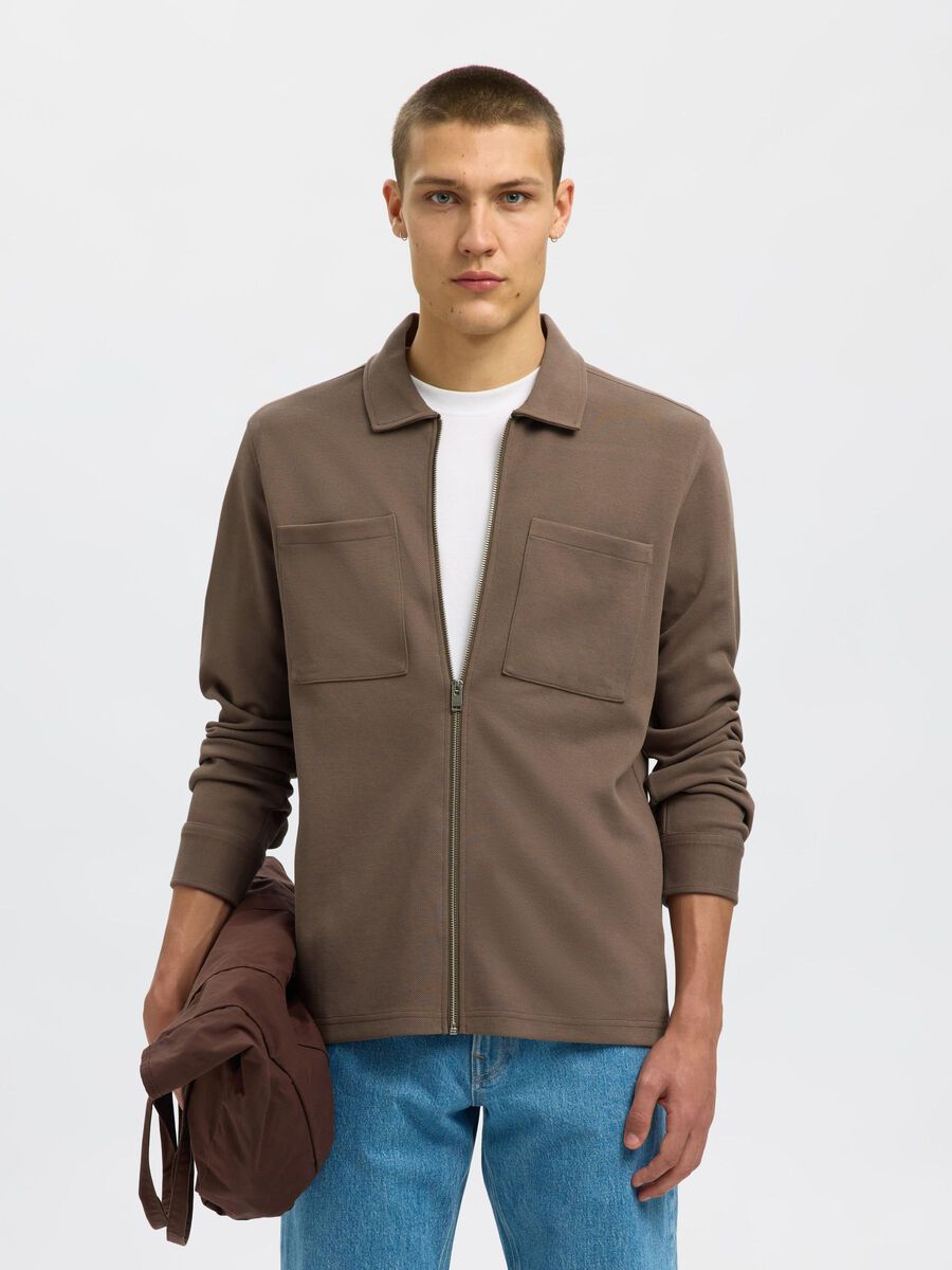 Selected ZIPPED SWEAT JACKET, Morel, highres - 16099996_Morel_003.jpg