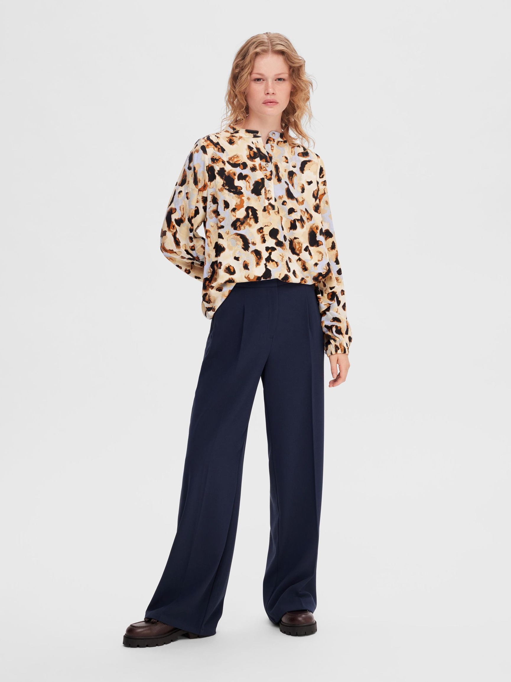 WOVEN WIDE-LEG TROUSERS, Dark Sapphire, highres
