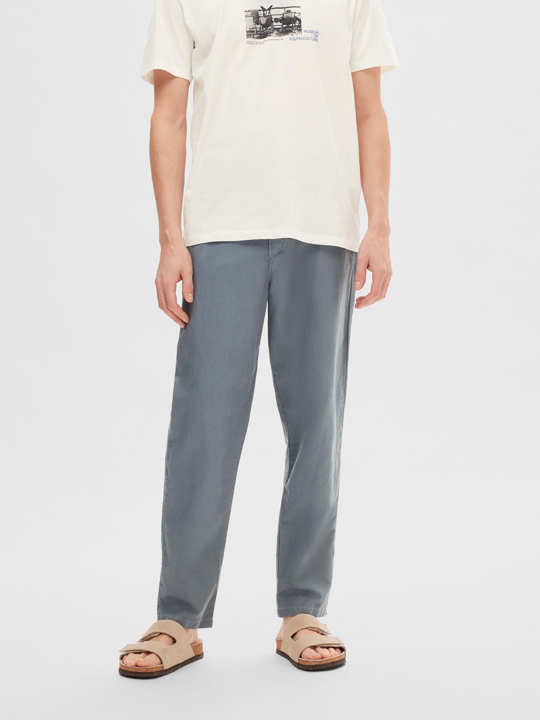172 SLIM TAPERED LINEN BLEND TROUSERS, Stormy Weather, highres