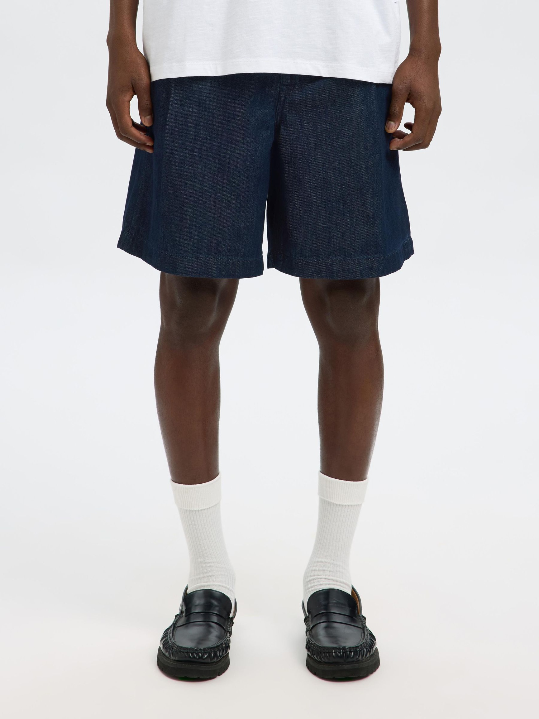 LOOSE FIT DENIM SHORTS, Dark Blue Denim, highres