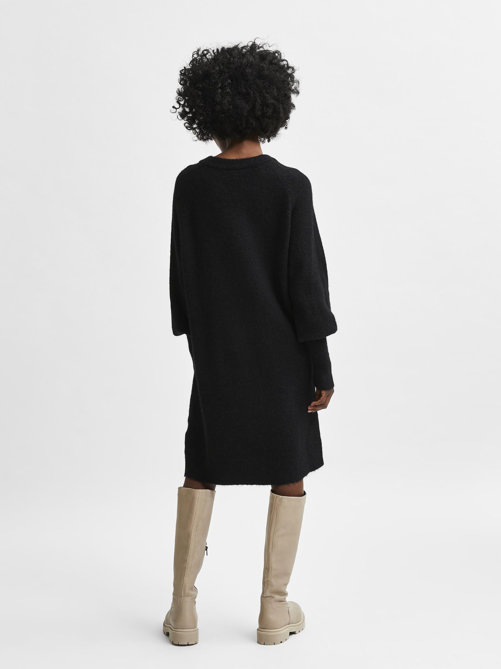 LONG SLEEVED KNITTED DRESS, Black, highres