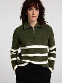 EN LAINE MÉLANGÉE À FERMETURE ÉCLAIR PULLOVER, Kalamata, highres