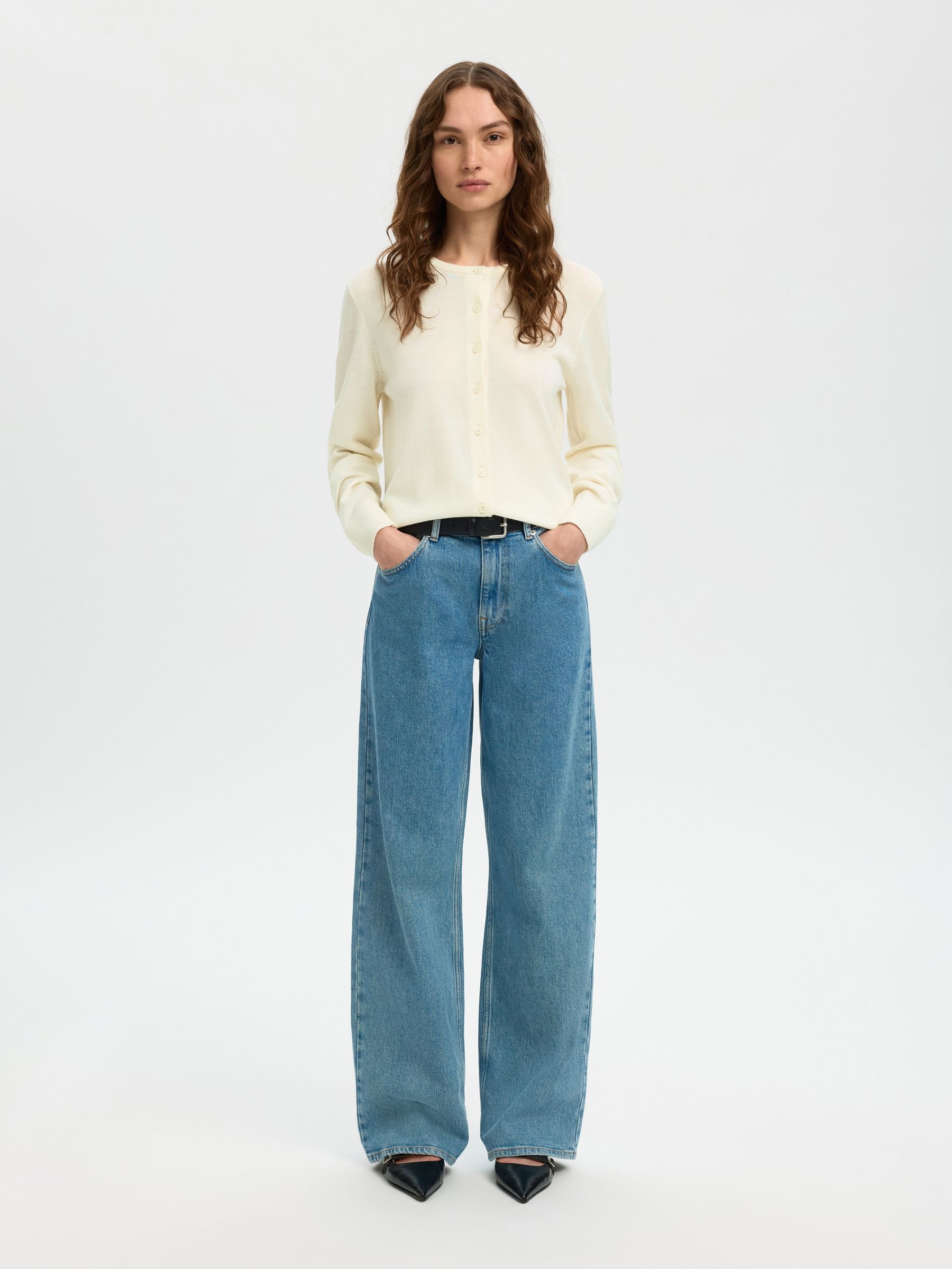 100% MERINO WOOL KNITTED CARDIGAN, Egret, highres