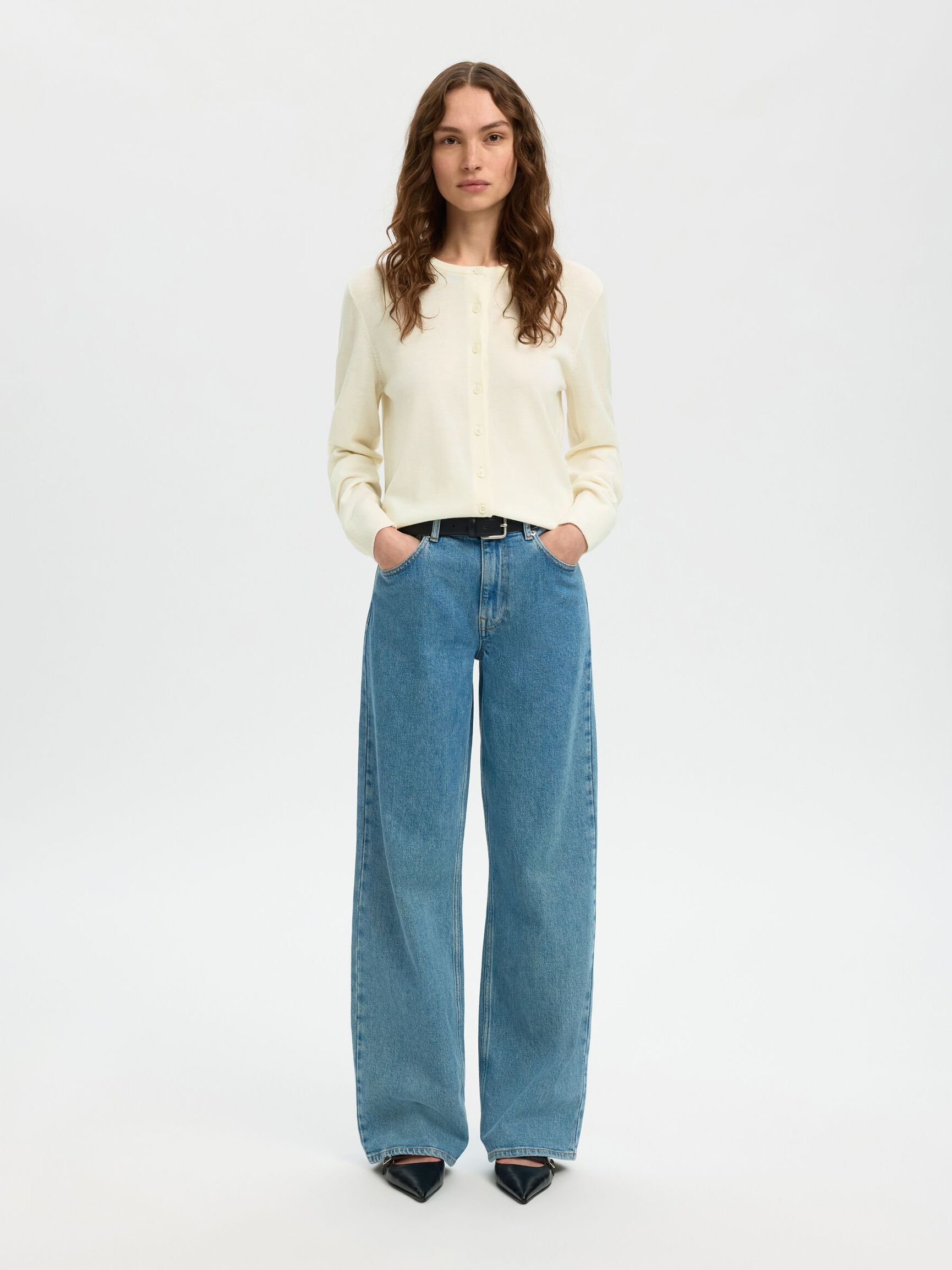 100% MERINO WOOL KNITTED CARDIGAN, Egret, highres