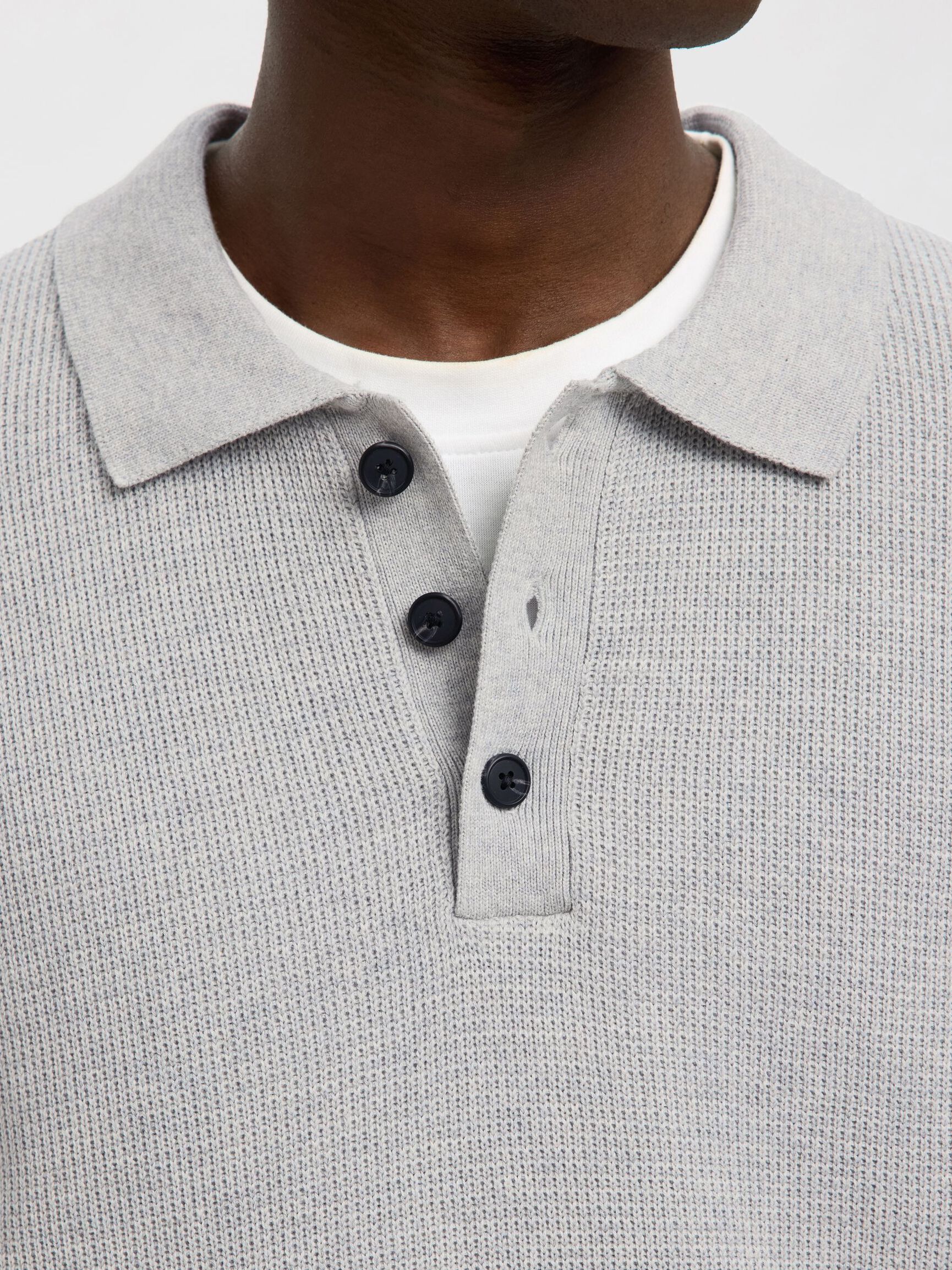 STRUCTURED COTTON POLO SHIRT, Light Grey Melange, highres
